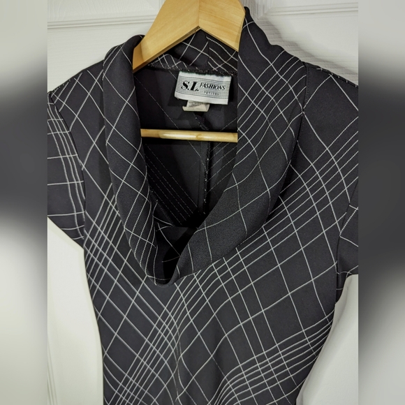 S L Fashions vintage black & white cowl neck bias cut dress size 4 petite - Picture 5 of 9